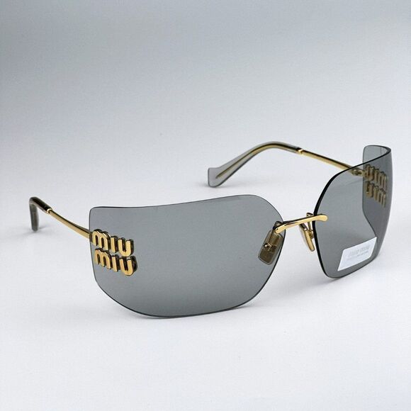NEW Miu Miu MU54YS 5AK30B Gold Light Grey Wraparound Rimless Women Sunglasses
